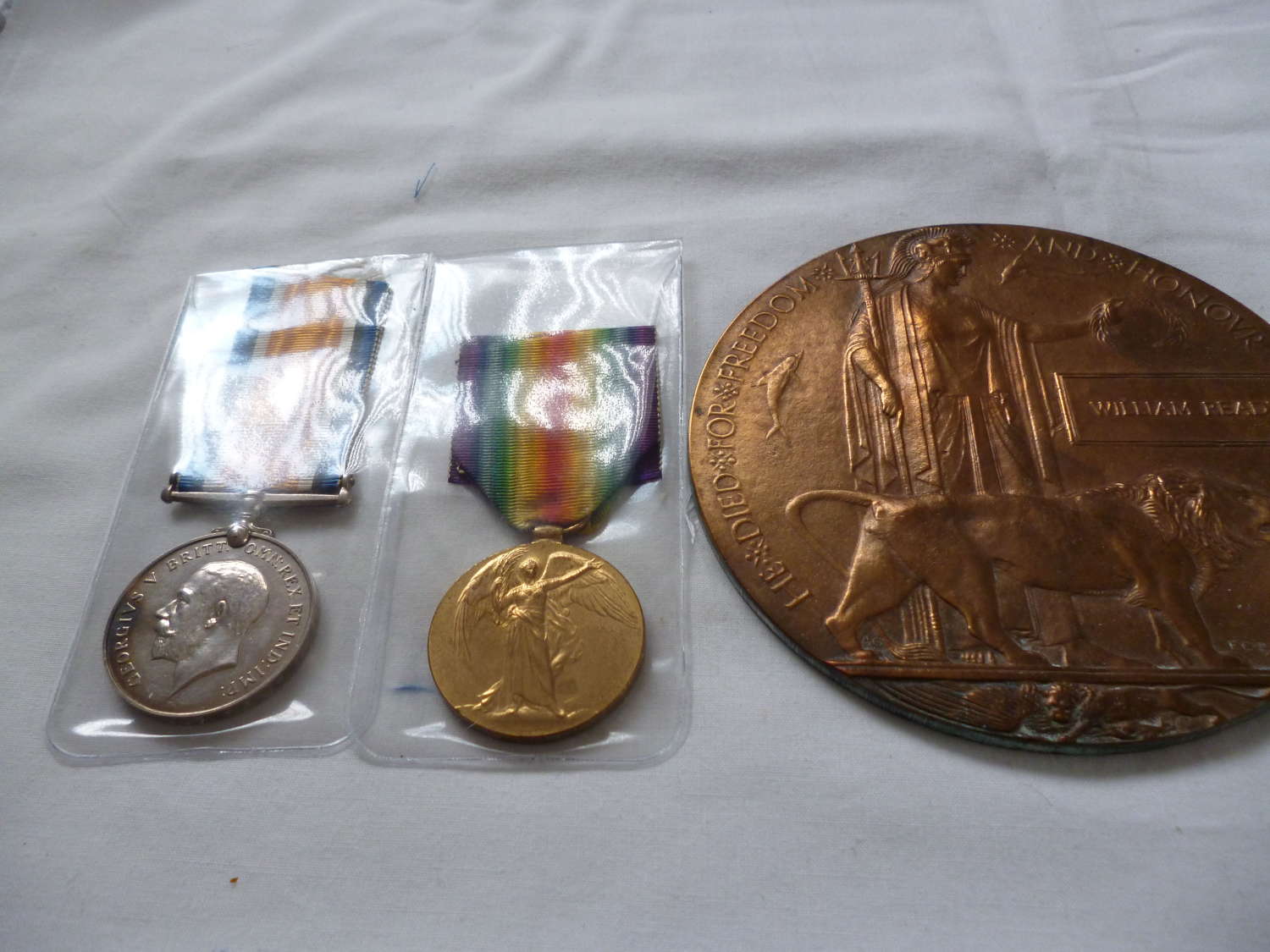 British War Medal. Victory & Plaque. York & Lancs Regiment.