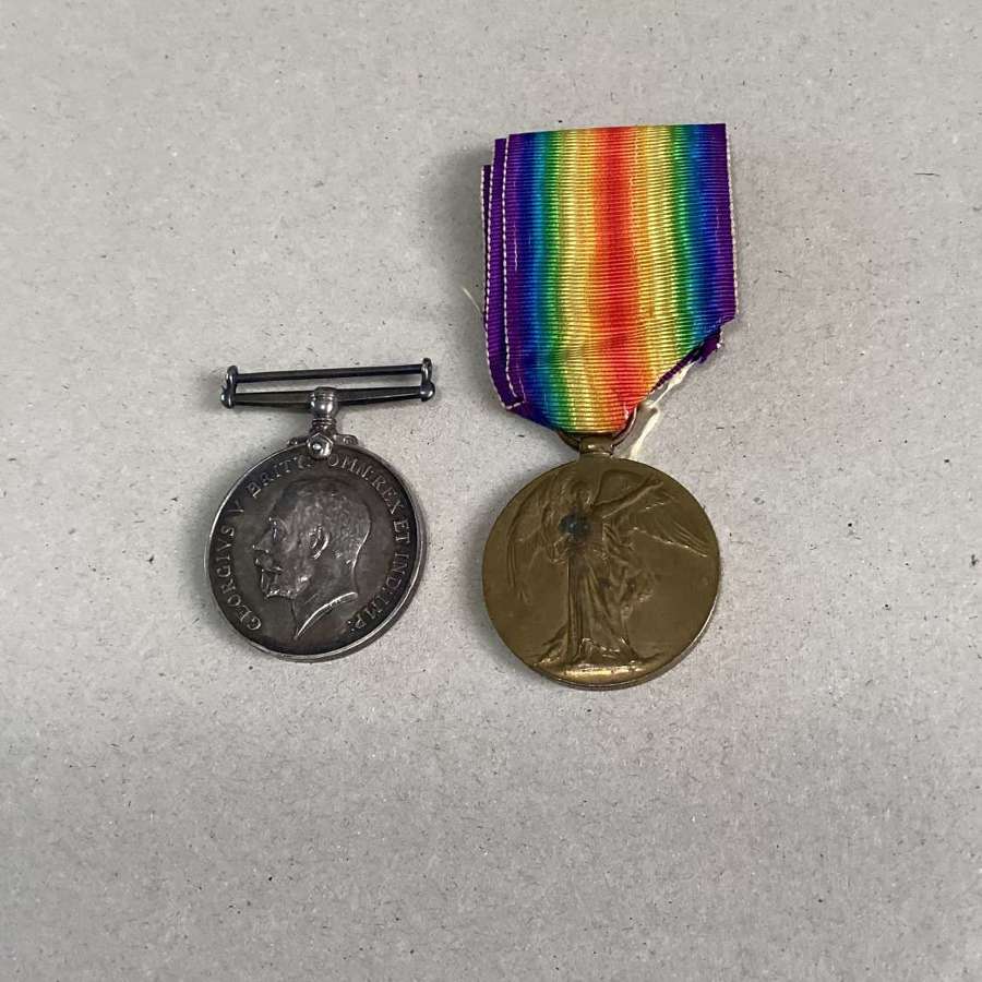 BWM & Victory Medal (204065 Pte C W Purse Norfolk Regt) Wounded.