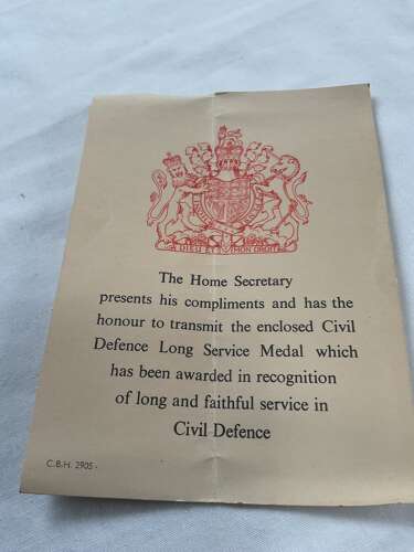 Civil Defence Long Service Medal Mrs. M.E. Williams